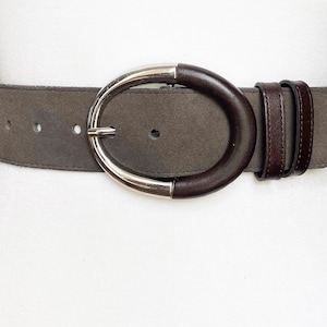 Vintage Brown Grey Wide Nubuck Leather belt by United Colors of Benetton, 31-35&quot;/ 78-88cm