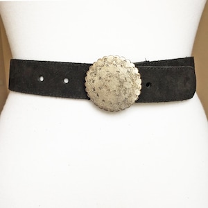 Vintage Suede Black Leather belt 29-34&quot;/ 75-87cm