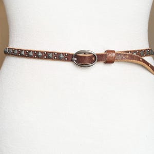 Super Skinny Vintage Studded Brown Thin Slim Leather belt, 88-98cm, 34-38&quot;