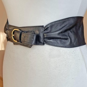 Vintage Extra Wide Black Soft Leather belt, 33-37&quot;, 85-95cm