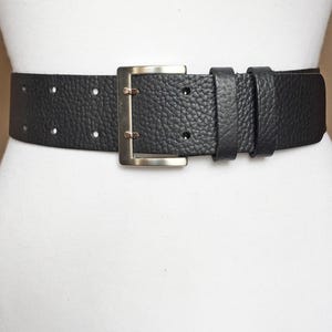 Vintage Black Double Prong Pebbled Leather belt 29-35&quot;/75-90cm