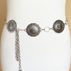 Western Silver Metal Gürtel, runder Concho Kettengürtel