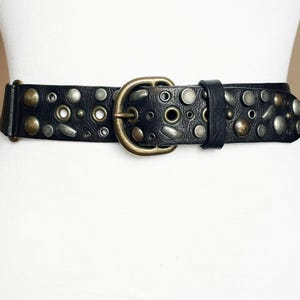 Vintage zwarte leren westernriem met studs, 82-92 cm/32-36&quot;