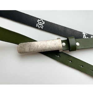 Skinny Vintage L XL Forest Green Thin Leather belt, 93-105cm/ 37-41&quot;