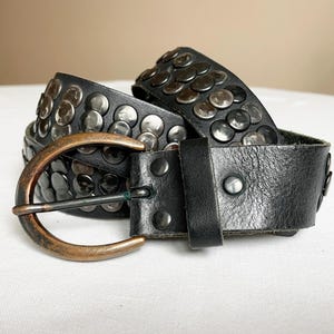 Vanzetti Western Rock bezaaide zwarte vintage leren riem gemaakt in Duitsland, 80-90 cm/31-35&quot;