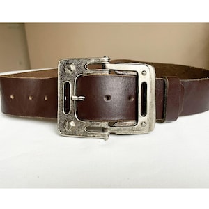 70s 80s Western Rocker Brown Vintage Leather belt with Solid Metal buckle 75-90cm/ 29-35&quot;