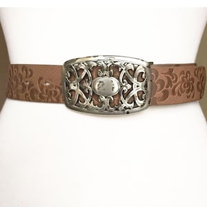 Vintage Western Brown Tooled Leather belt, 36-41&quot;/ 93-105cm
