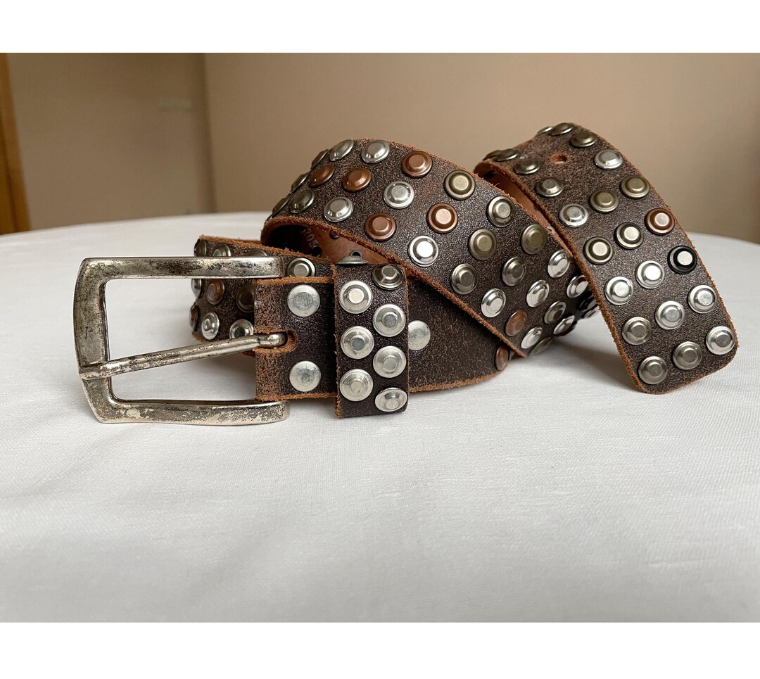 90s Black Leather Studded Belt Size Small - Etsy