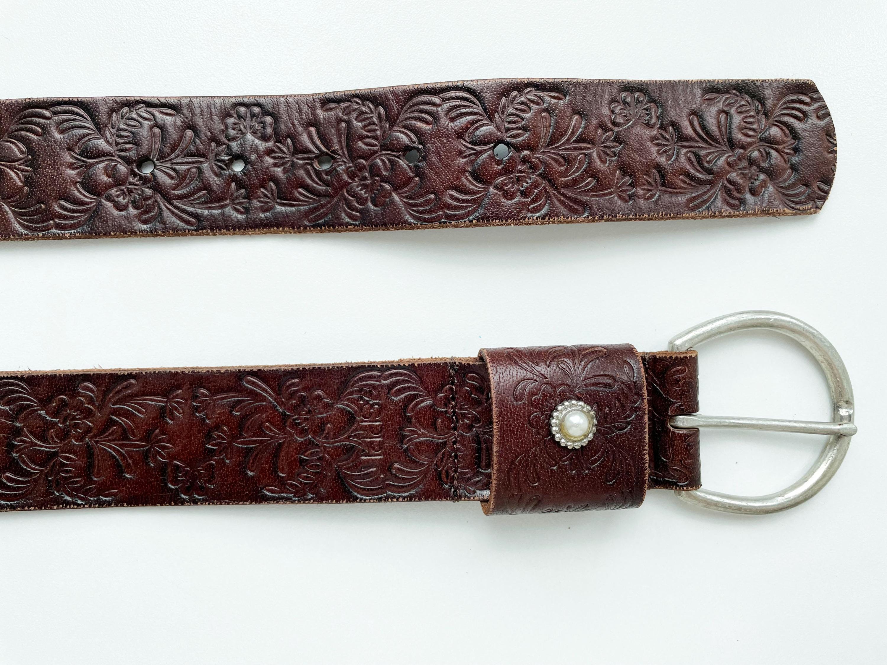 ?VTG Tooled Leather ESPRIT Belt Esprit Brown Floral Tooled Vintage Leather Belt Made in  main image 2