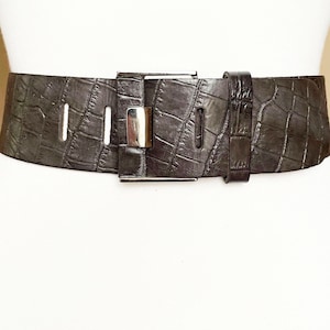 Marie Mero Vintage Brown Wide Embossed Leather belt, 33-38&quot;/ 85-97cm