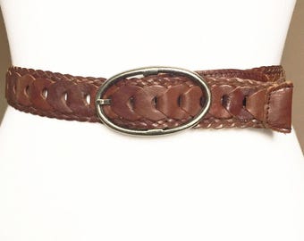90s Tan Brown Leather Thick Woven Belt Dockers Vintage Mens  display picture 2