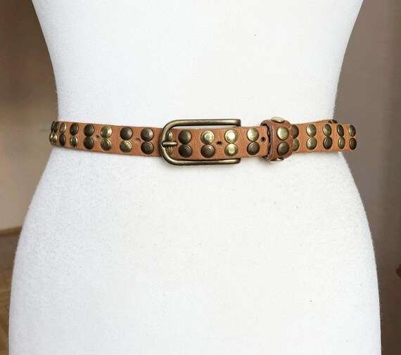 [LOW CLASSIC] / ☆ 25SS STUDDED LEATHER SLIM LONG BELT FCKJXSPYXSM Neutral Rivet Leather Belts Print Studded Style