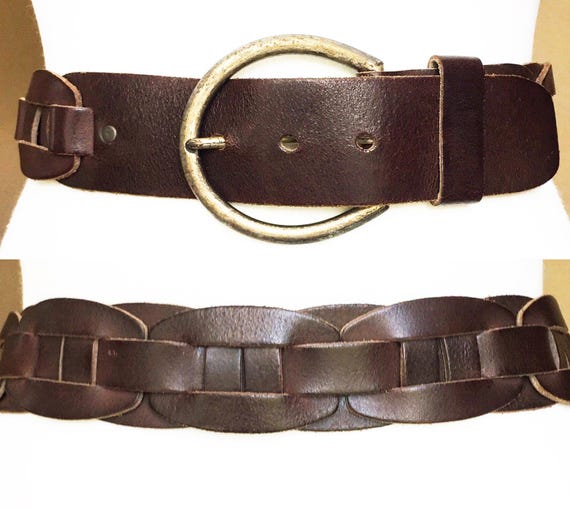 ブラウン 編み込みレザーベルト WE製ヴィンテージブラウンLXL編み込みレザーベルト、37～39インチ/95