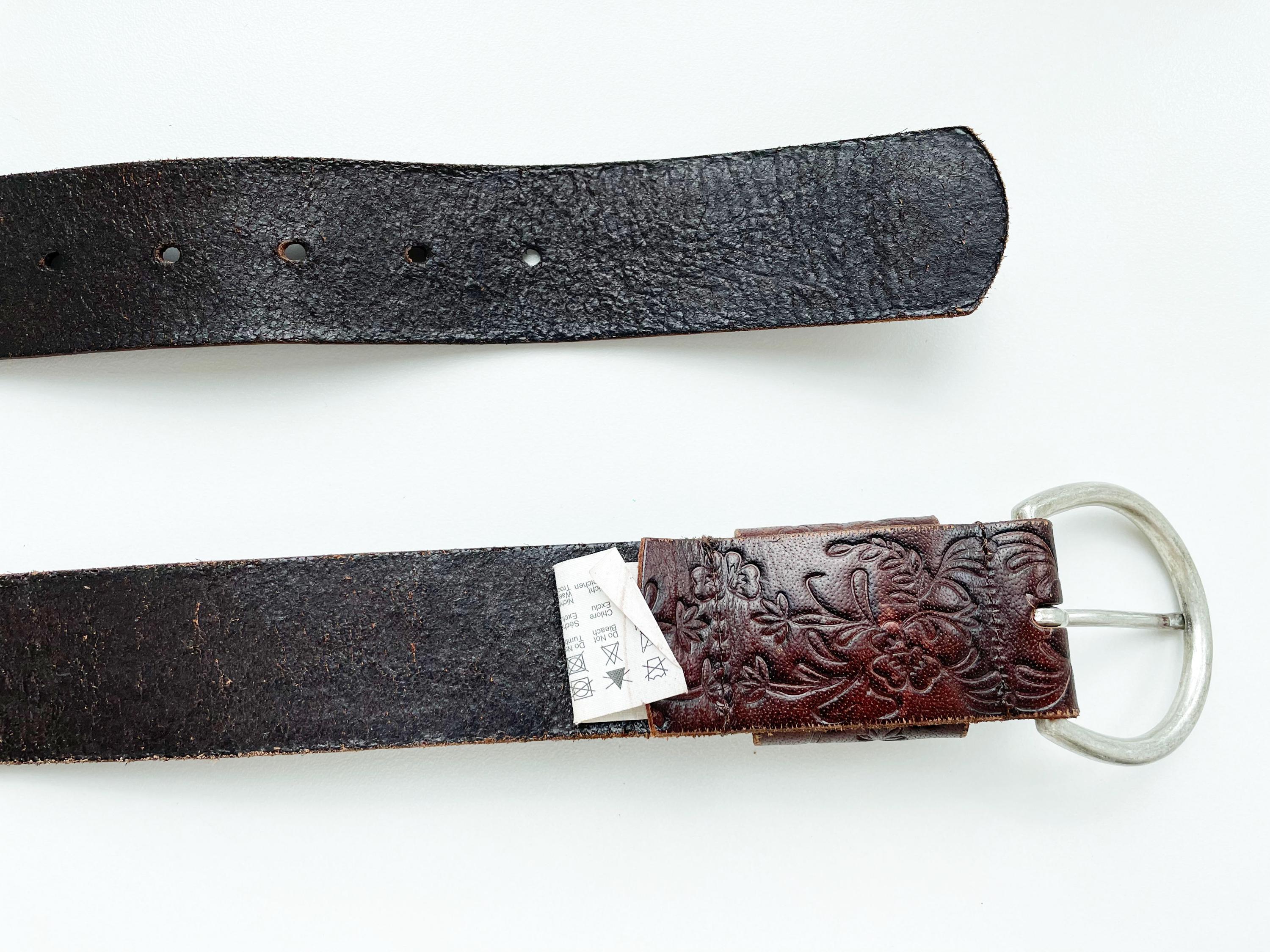Esprit Brown Floral Tooled Vintage Leather Belt Made in  display picture 1