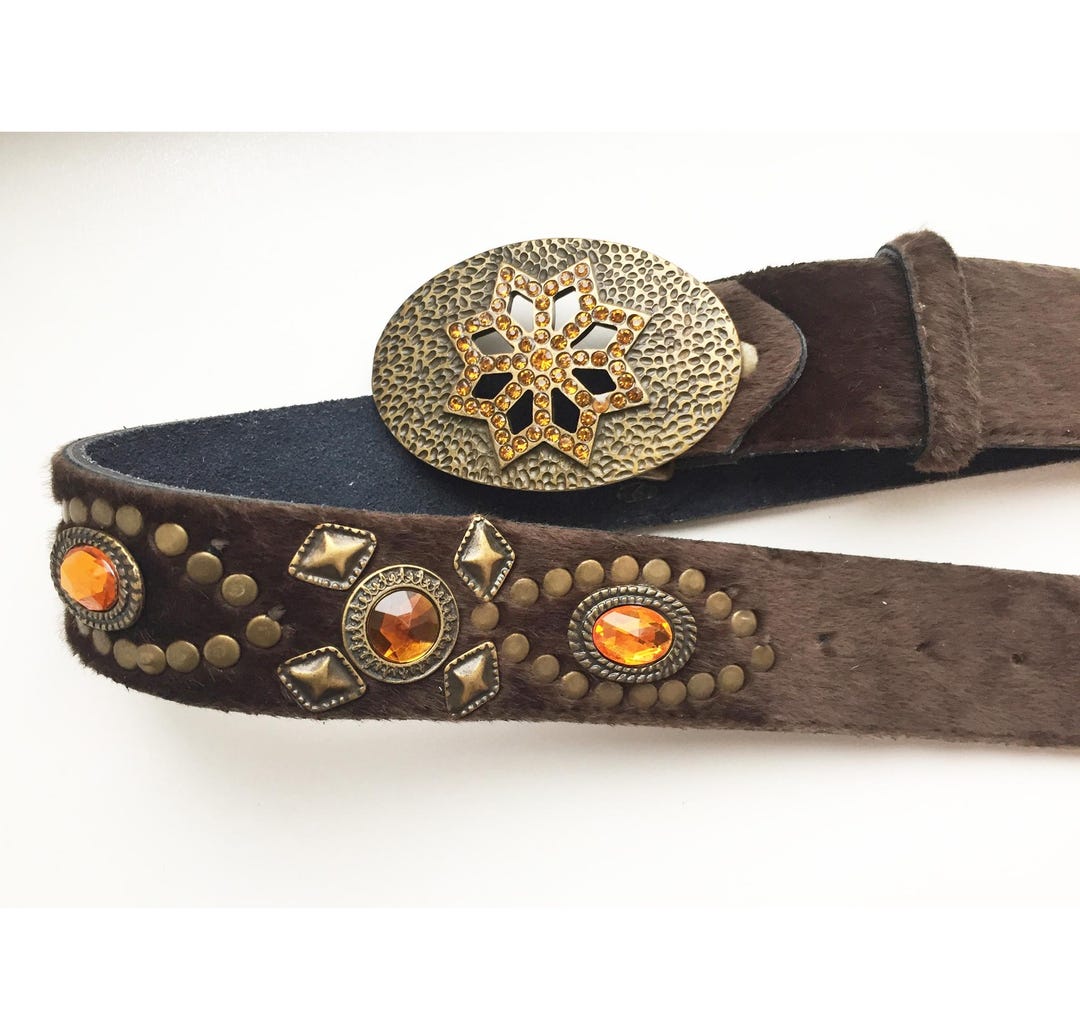レア　ブラウンレザー ファーベルト スタッズ付き レア ブラウンレザー ファーベルト スタッズ付き