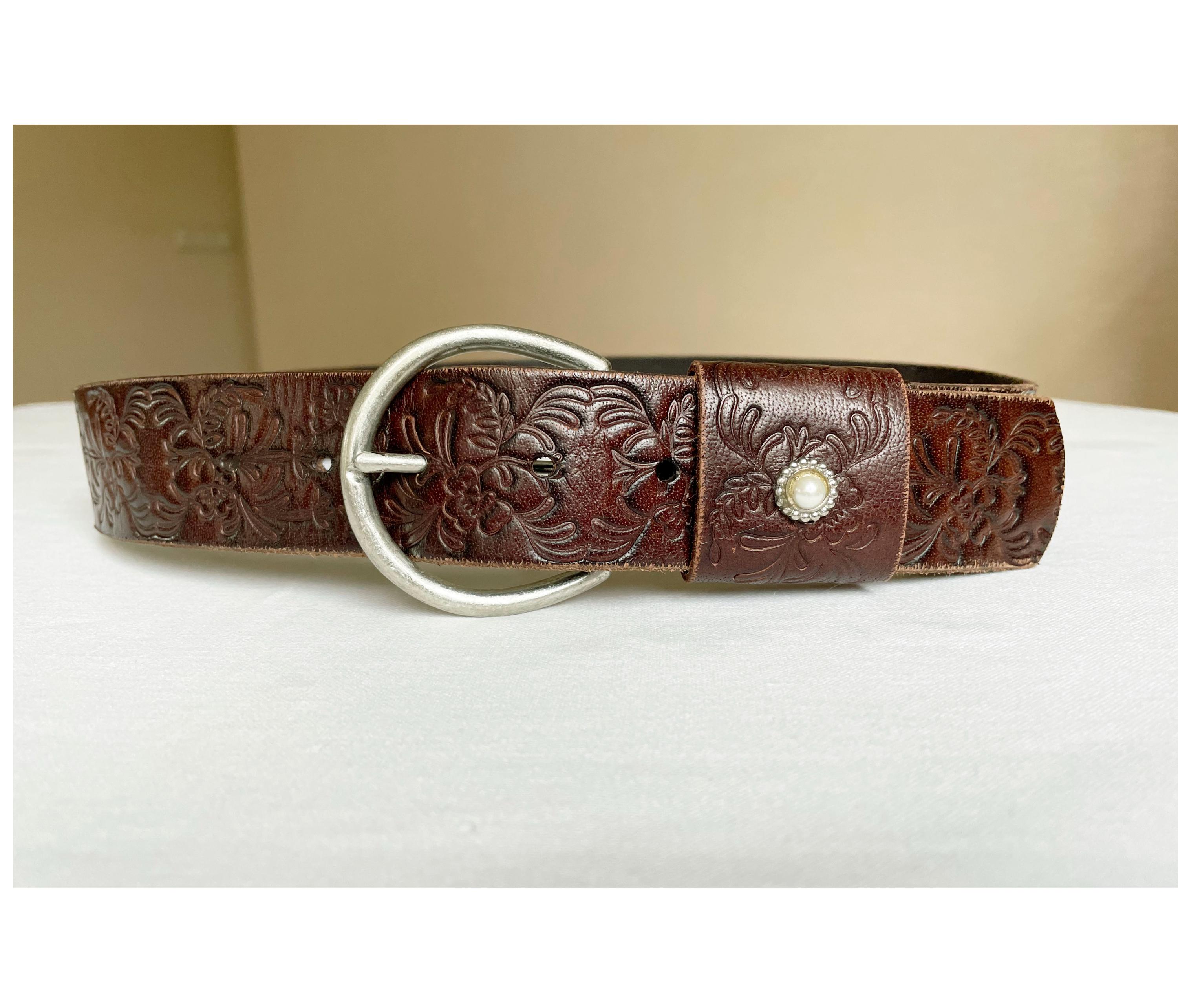?VTG Tooled Leather ESPRIT Belt Esprit Brown Floral Tooled Vintage Leather Belt Made in  main image 3