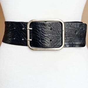 Vintage Italian Wide Double Prong Black Pebbled Leather Belt  display picture 1