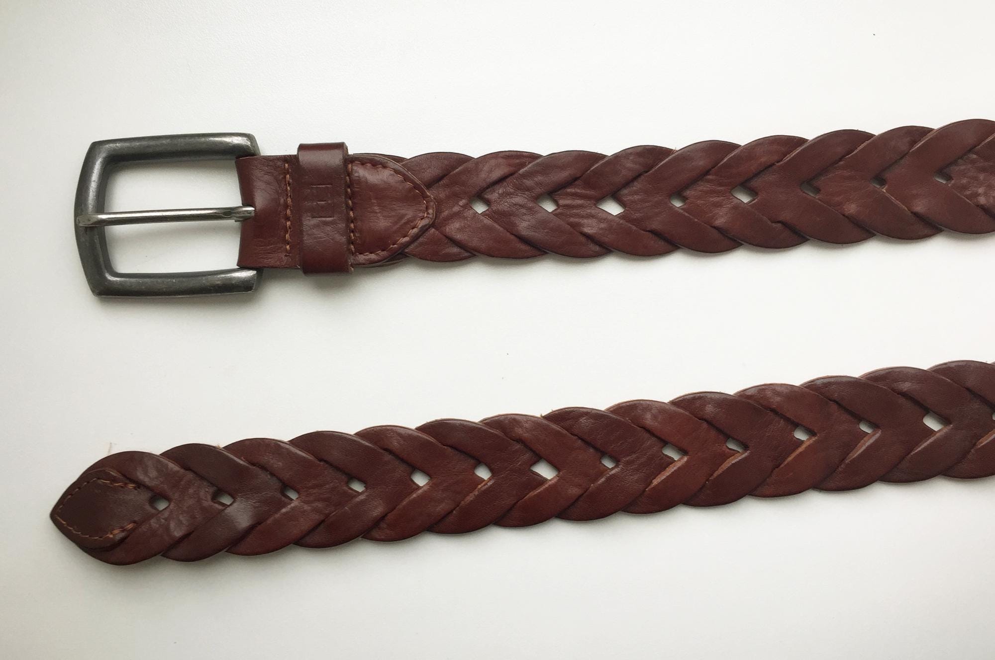 Vintage Tommy Hilfiger Genuine Leather Braided Belt Woven Golden Buckle L/XL Tommy Hilfiger Braided/Woven Belt Brown Belts for Men for  main image 4