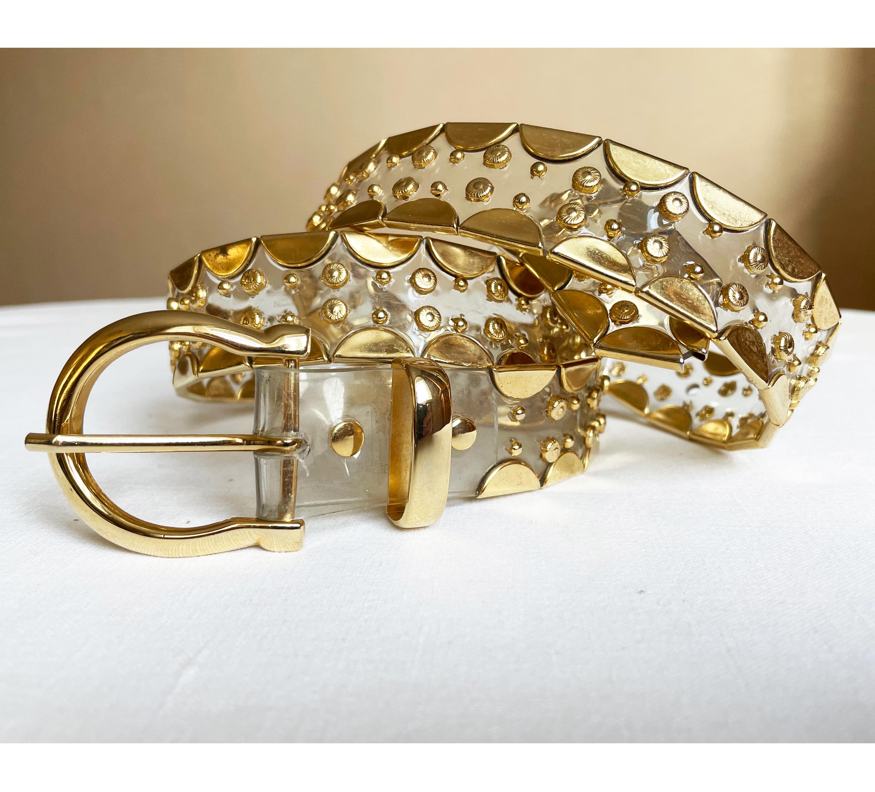 Vintage Clear Transparent Gold Studded Belt, 31-35 display picture 3