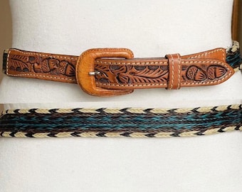 Vintage Tooled Leather Belt, Horse & Acorn Design, 34 Inch  display picture 2