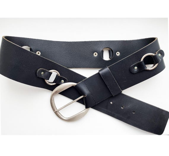 Bijenkorf L XL Vintage Heavy Black Extra Wide Thick Leather  display picture 1