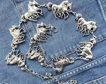 Silver Metal Horse Concho Chain Belt
