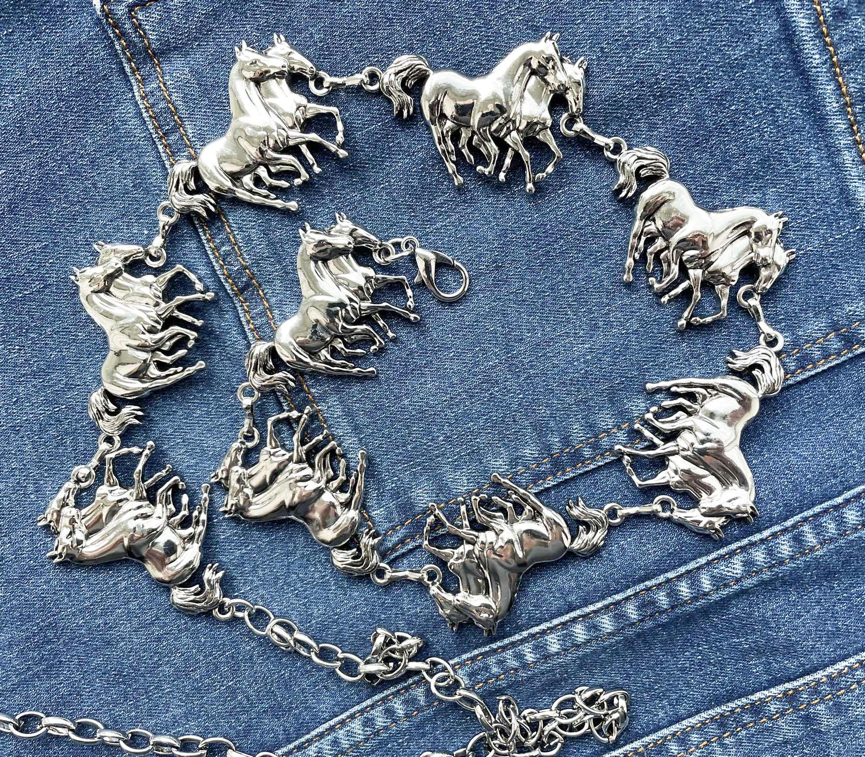Western Concho Running Arabian Horse Concho Belt Western Concho Belt: White Floral & Faux Silver, NFR  main image 3