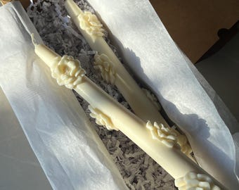 Spitse kaarsen van witte bijenwas (set van 2): handgemaakte dinerkaarsen