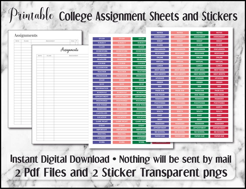 Printable College Assignment Sheets 8.5x11 Daily Task - Etsy