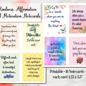 Tarjetas de bondad, tarjetas de notas afirmativas para dar: 16 tarjetas imprimibles, álbumes de recortes, pegatinas para planificadores y más.