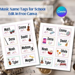 Music Name Tags Template to Edit in Canva, Classroom Music Labels for Back To School, a Great Teacher or Classroom Help for Students