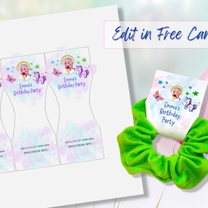Birthday Unicorn Scrunchies Tags to Edit Instant Download - personalized Scrunchies for Birthday Party Favor - Edit in Free Canva