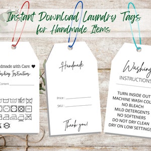 Laundry Care Tag Template for Handmade Items (PDF Download)