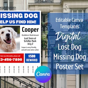 Lost Dog, Missing Pet Bundle to help you find your Lost Friend -  Canva Template Digital Download