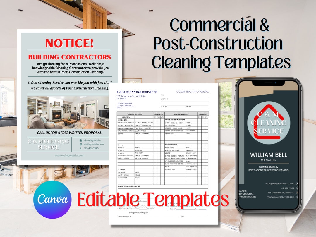 Commercial & Postconstruction Cleaning Editable Canva Template Digital Commercial & Postconstruction Cleaning Editable Canva Template Digital