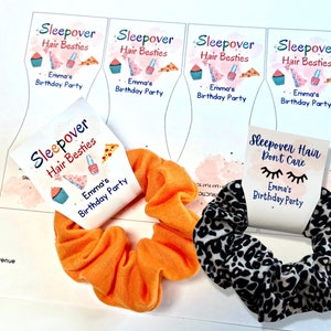 Sleepover Slumber Party Scrunchies Tags to Edit Instant Download - personalized Scrunchies for Birthday - Edit in Free Canva