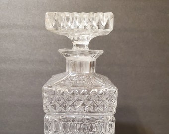 Glass Etched Vintage Brandy Decanter with a Square Stopple