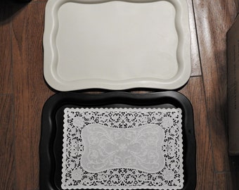 Mid-Century Pair of Blue Parrot Serving Trays - Black and White