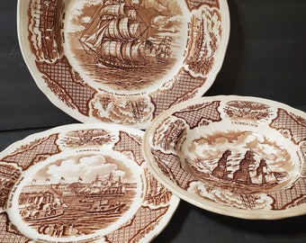 Alfred Meakin Fair Winds Tall Ships 3-pc Set - Dinner Plate, Salad Plate, and Soup Cereal Bowl