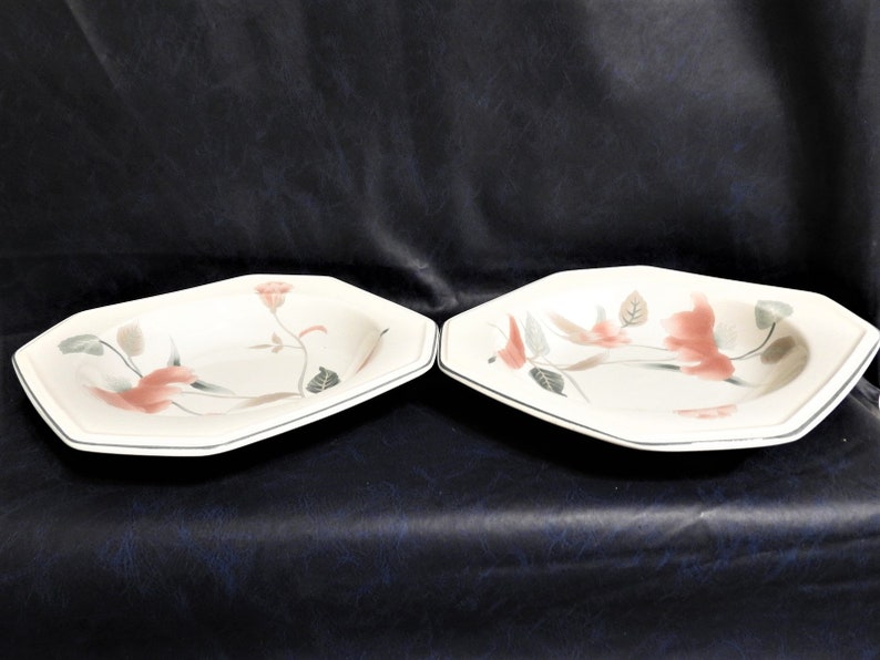 Mikasa Silk Flowers Lot of 4 Soup Cereal Bowls with Pink Flowers and Teal Leaves