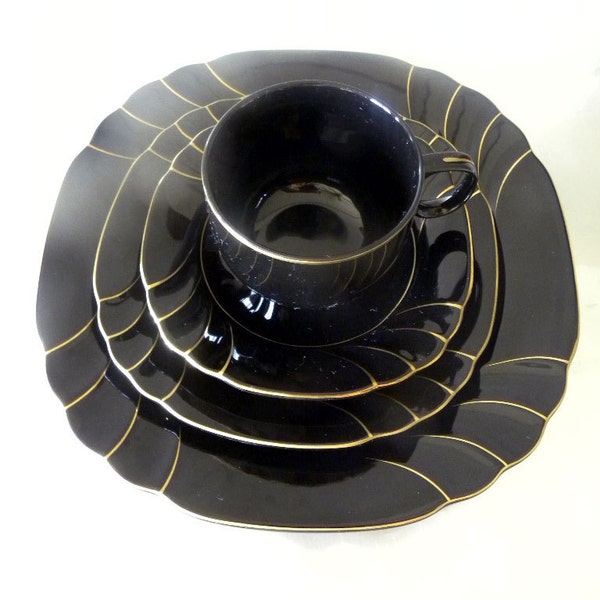 Ranmaru Wave Golden Black 5 Piece Dinnerware - RESERVED FOR ROSE