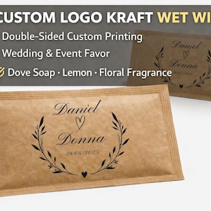 Custom Kraft Wet Wipes, Personalized Wedding and Event Favors, Logo Printed Towelettes