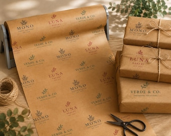 Custom Printed Kraft Paper Roll, Bakery Branding Packaging, Full Color Logo Wrapping