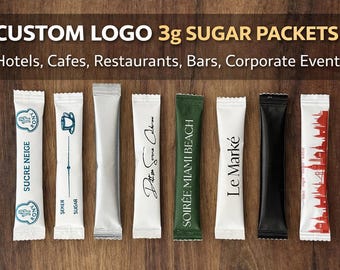 Bastoncini di zucchero personalizzati con logo, confezioni personalizzate con marchio per hotel, caffè, ristoranti, bar ed eventi aziendali.