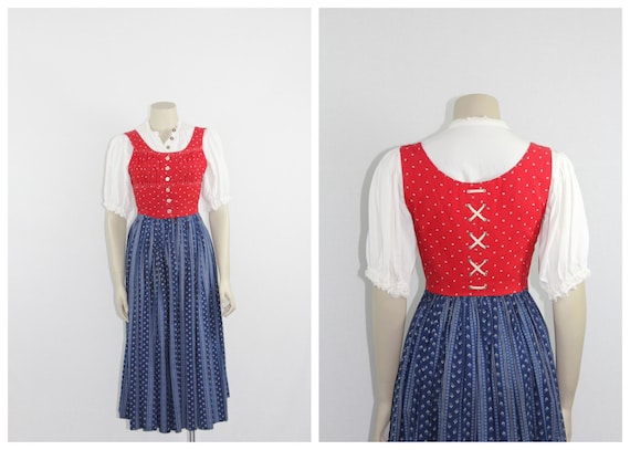 Late 1940s Early 1950s Vintage Dirndl - Red and Bl