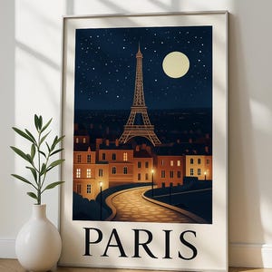 Paris Digital Poster - Eiffel Tower Night Scene (PDF Download)