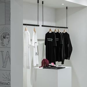 50&quot; Hanging Clothing Rack | Ceiling Mounted Clothes Rack | Modern Minimalist Garment Rack for Bedroom, Laundry, Retail Display