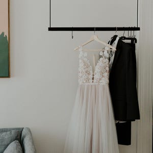 33&quot; Hanging Clothing Rack | Ceiling Mounted Clothes Rack | Modern Minimalist Garment Rack for Bedroom, Laundry, Retail Display