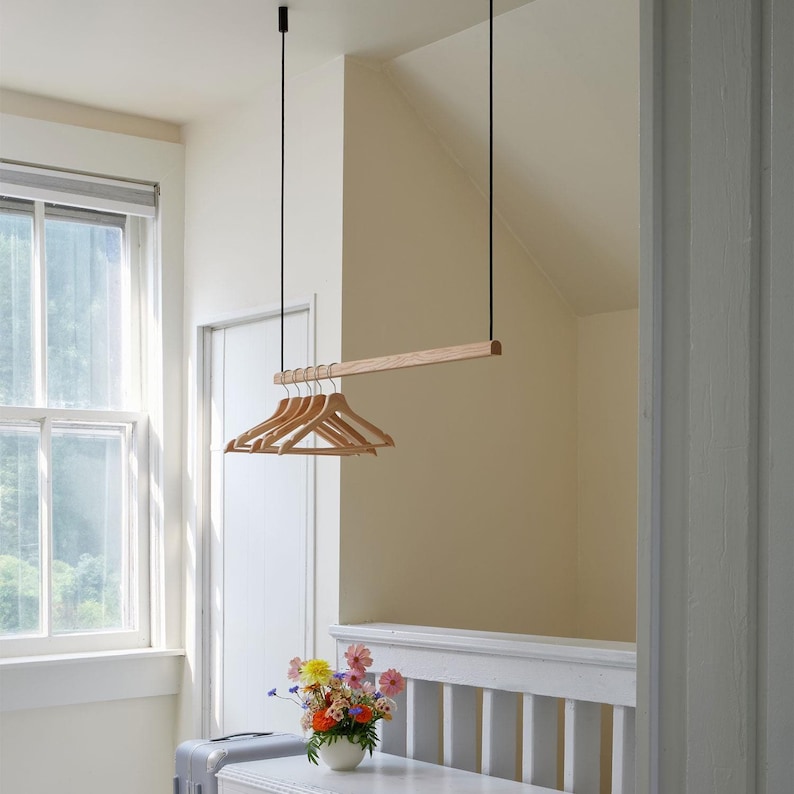 Ceiling Mounted Wood Clothes Rack | Hanging Clothing Rack