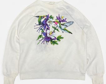 Vintage 90s big graphic colourfully hummingbird crewneck sweatshirt